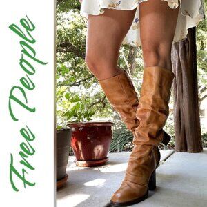 FREE PEOPLE Elle Tall Slouch Boots Caramel Tan Brown, Size 40